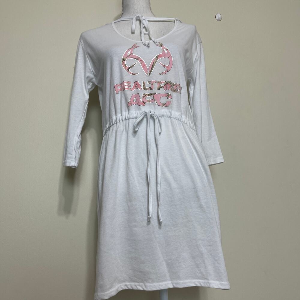 Realtree Womens Training Camp T Shirt Midi Dress with Hoodie White Large - Picture 4 of 11